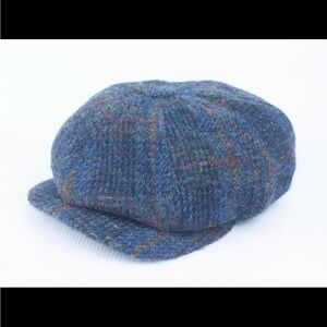 Harris Tweed Vintage Peaky Blinders Blue Plaid Wool Tweed Newsboy Cap